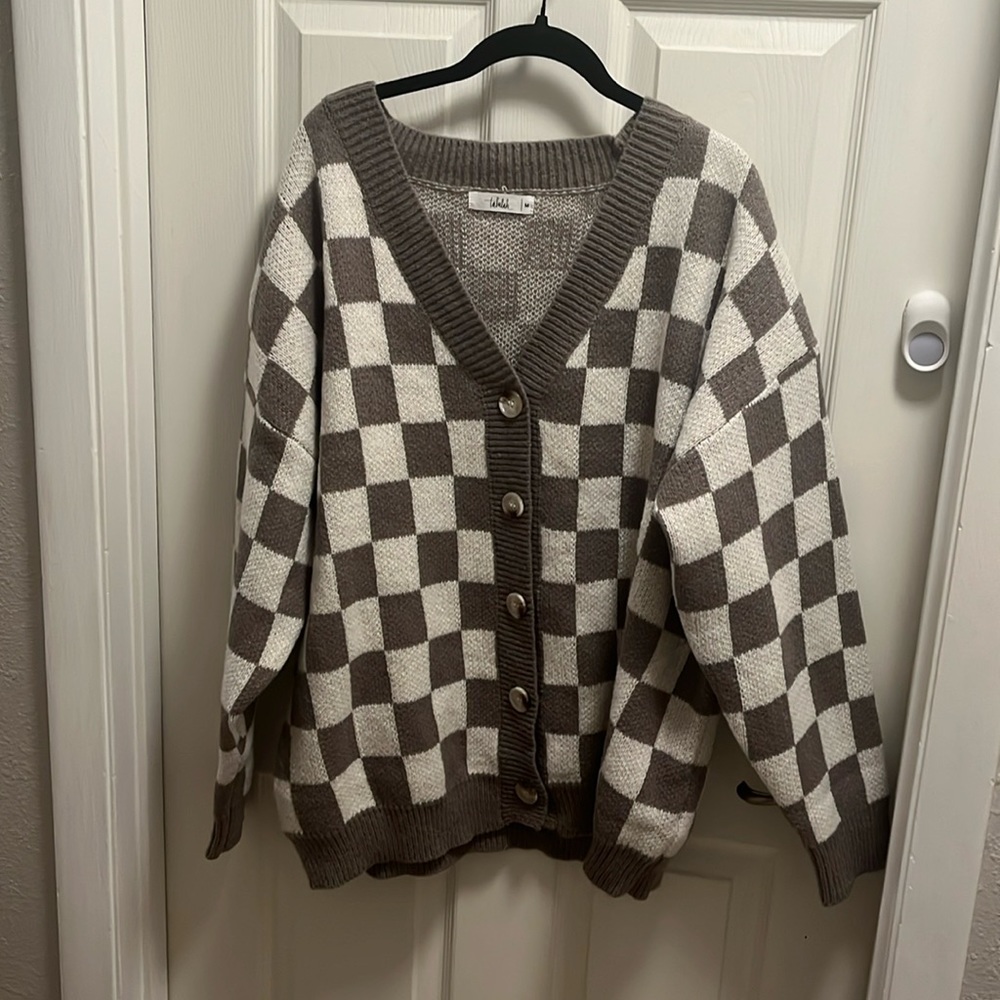Oversized checkered cardigan